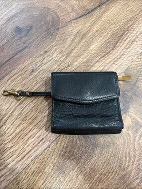 Vintage Fossil Black Leather Men's Bifold Wallet with Brass Key Clip
